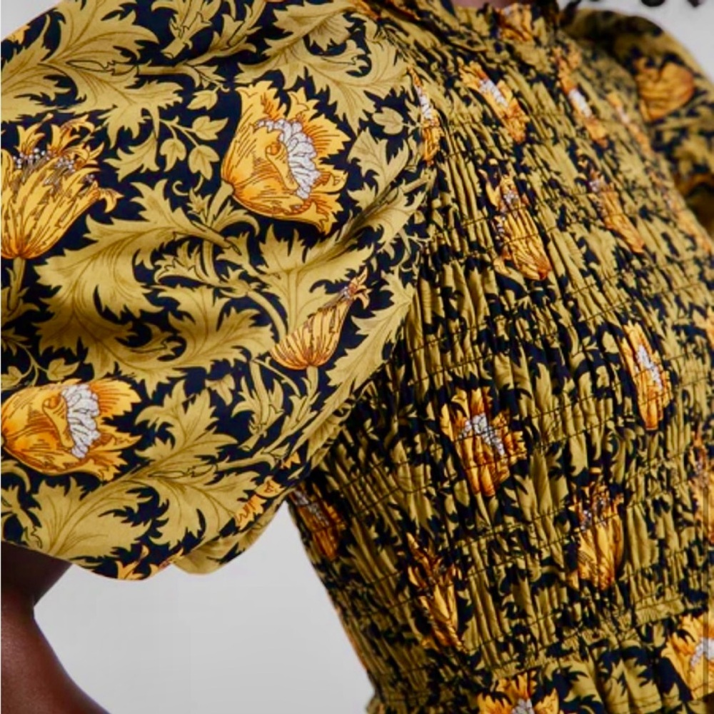 Tuckernuck NWT Floral Leafy Olive Yellow & Black Midi Dress size XL - Picture 2 of 5